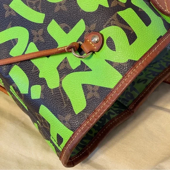 Louis Vuitton x Stephen Sprouse Graffiti Neverfull Gm Neon Green Tote Bag Rare - Picture 6 of 16